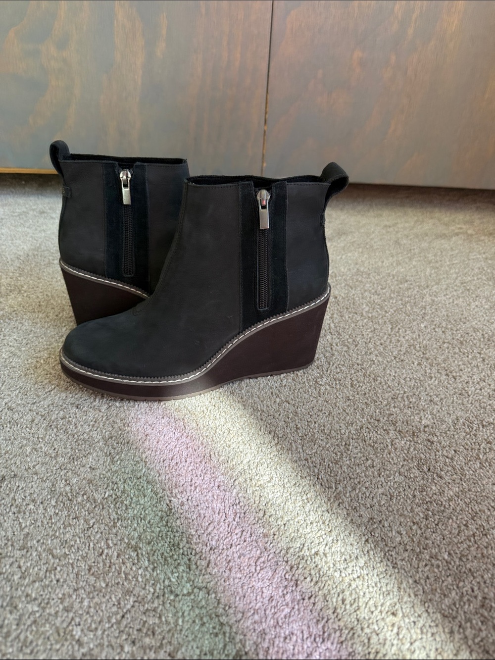 Toms Black Wedge Ankle Booties with Side Zipper